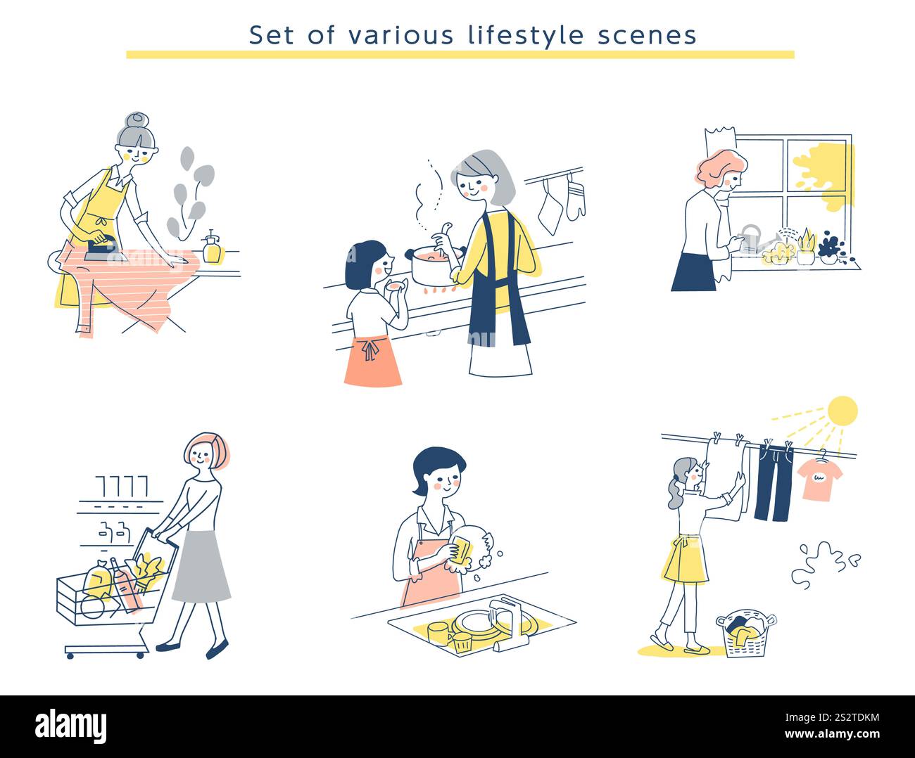 Female Lifestyle Scene Set Stock Photo - Alamy