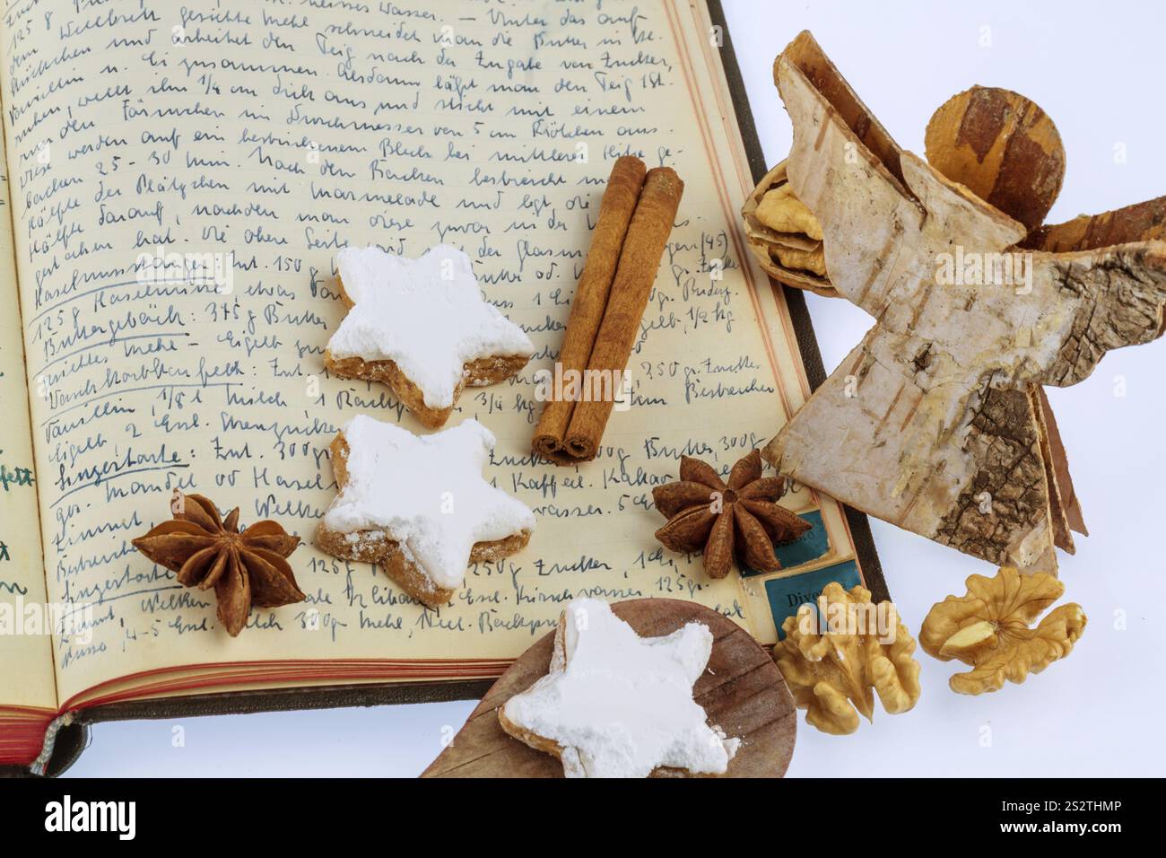 Ingredients for biscuits and biscuits baked for Christmas. Austria Stock Photo