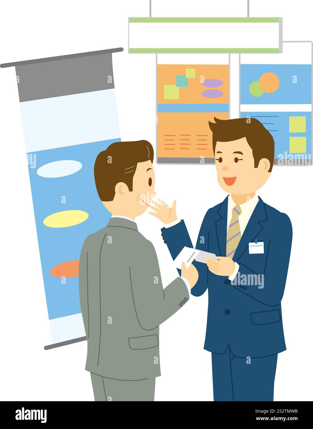 Korean and Japanese men speaking at exhibition Stock Photo