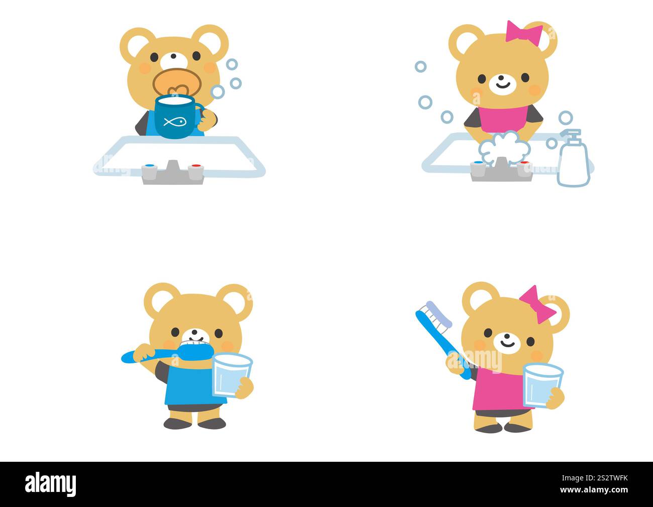 Gargle, wash hands and brush Stock Photo