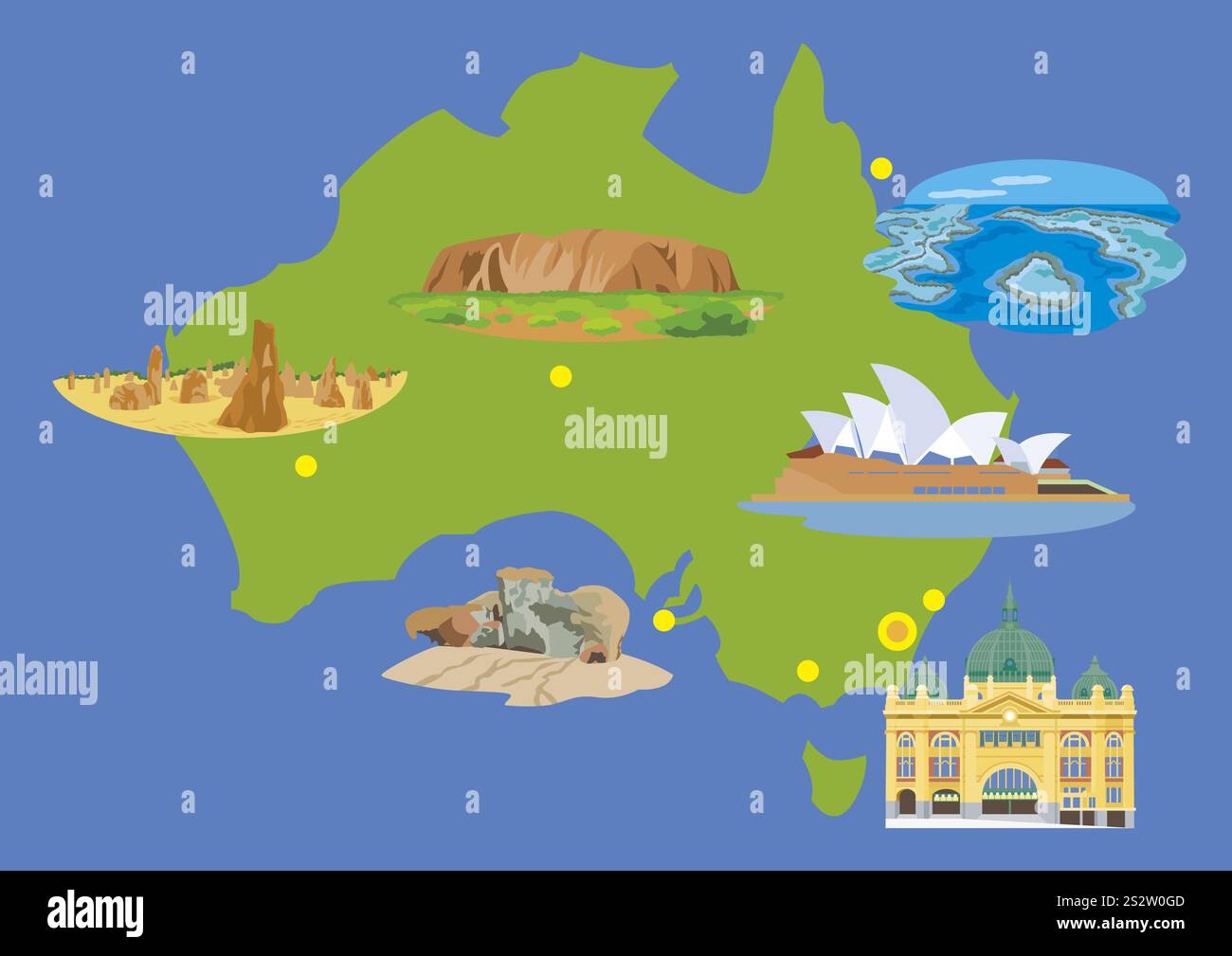 Set of tourist attractions in Australia, with map Stock Photo - Alamy