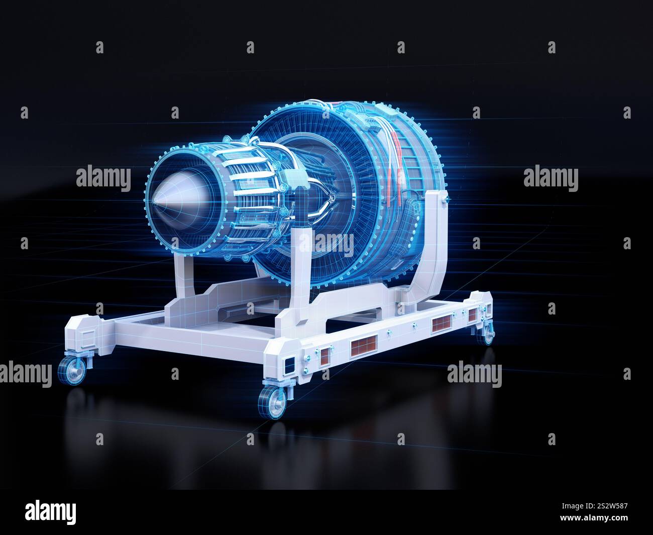 Aircraft jet engine and digital mesh data. Digital twin concept Stock ...