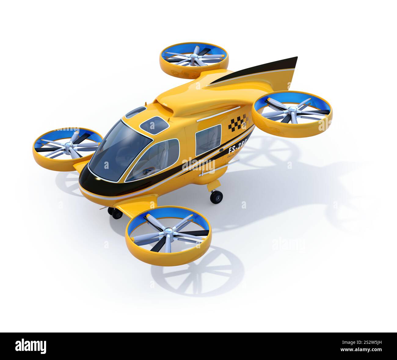 Image of drone taxi in yellow on white background Stock Photo