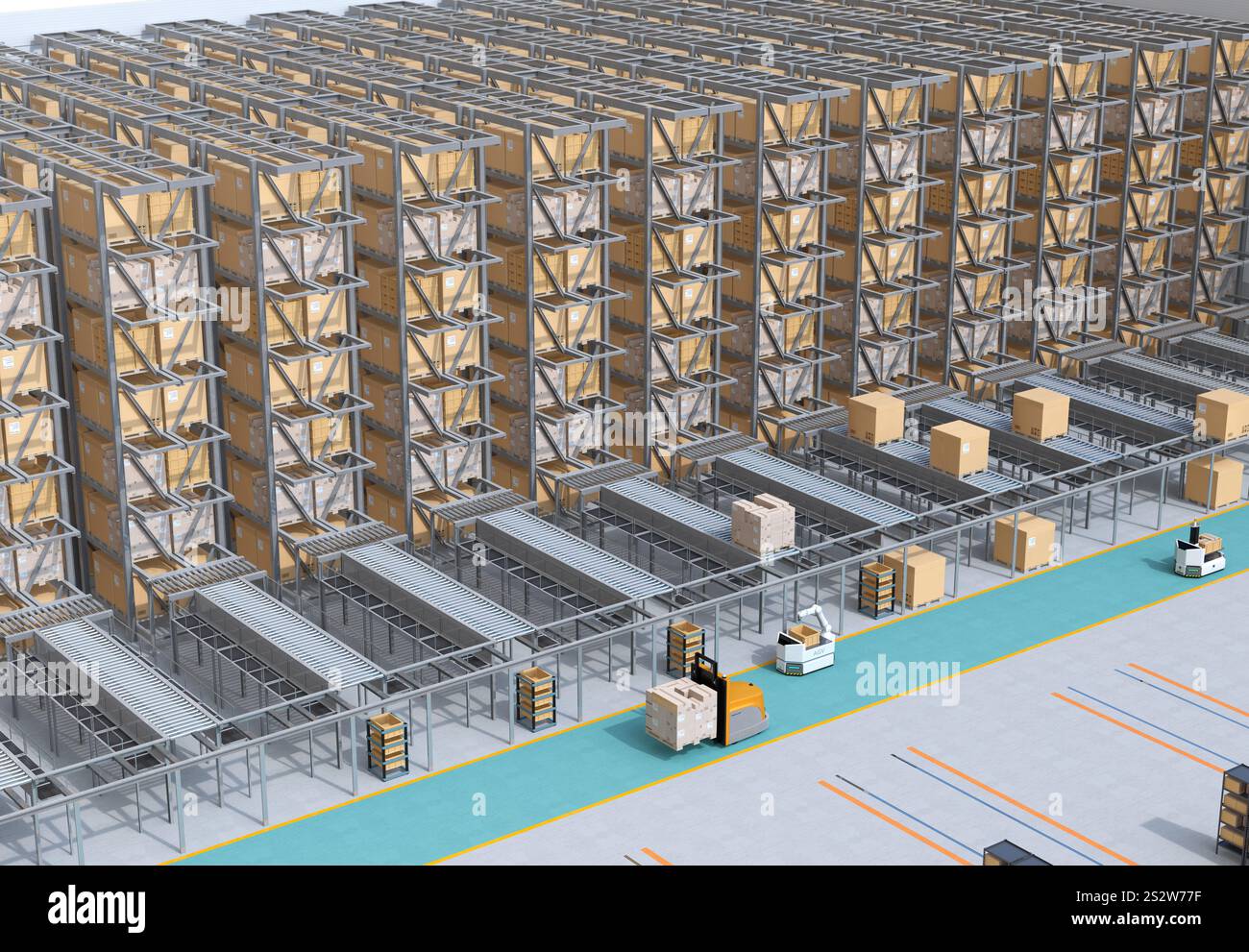 Clay rendering image of the interior of a large automated logistics ...