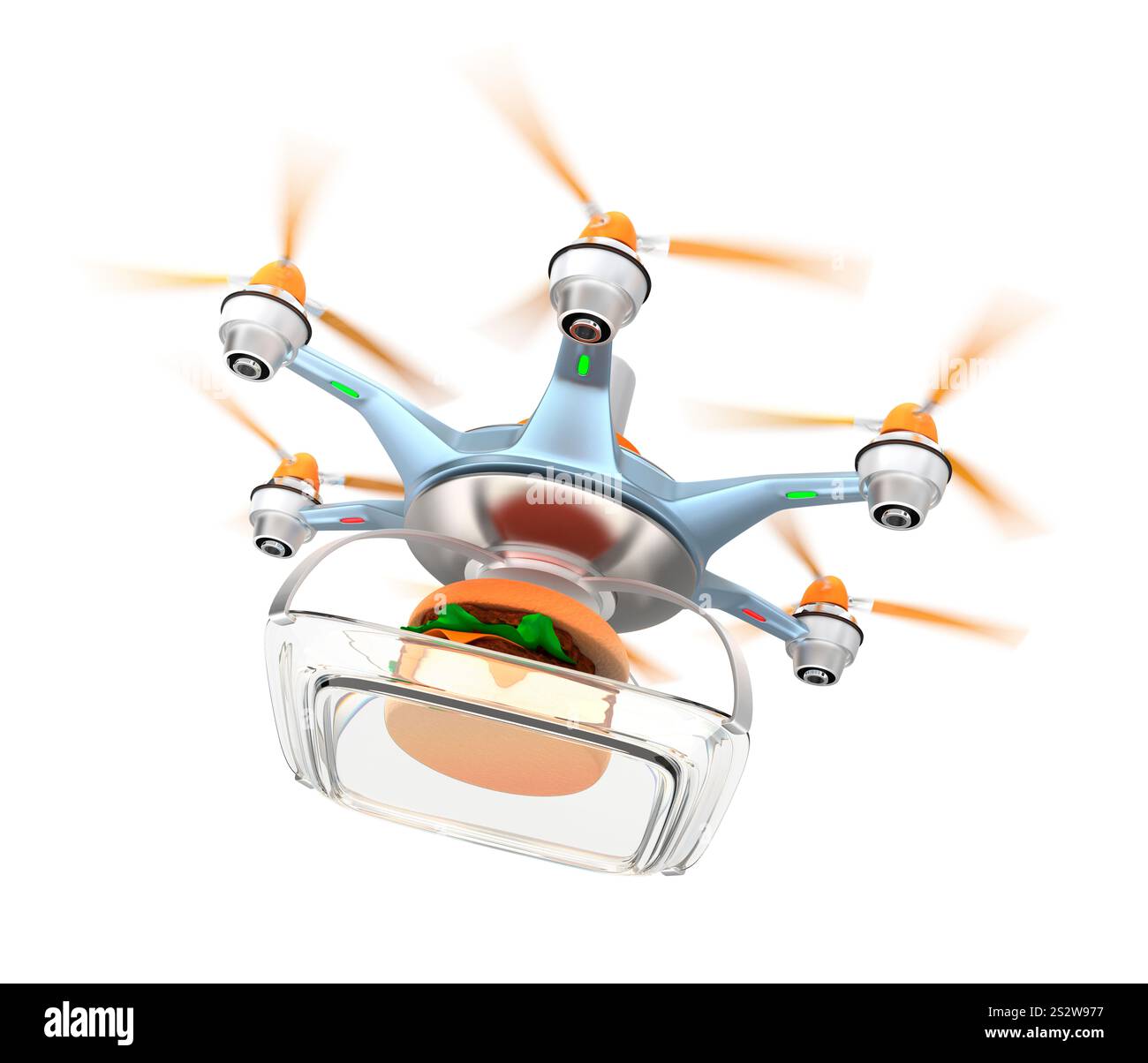 Delivery of hamburger outlets by drone Stock Photo