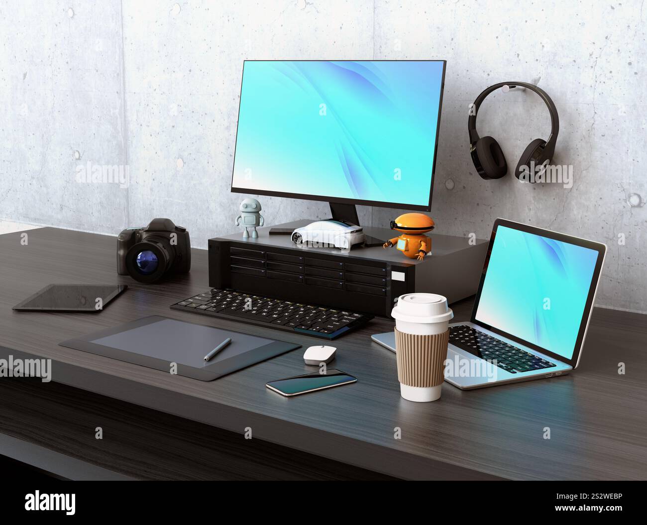 Overhead image of creator's workspace Stock Photo - Alamy
