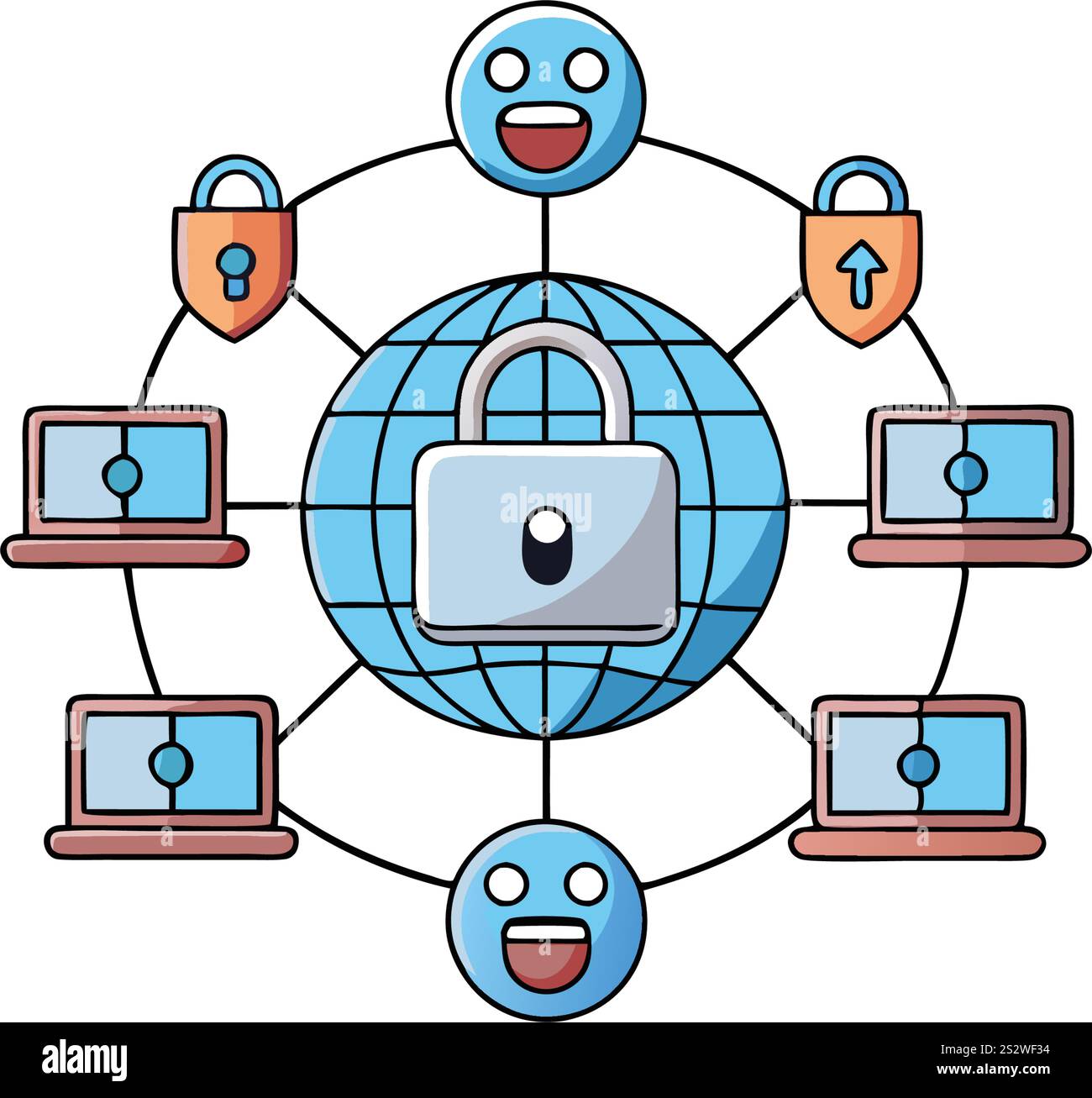 vibrant vpn security illustration with shield mascot, secure ...