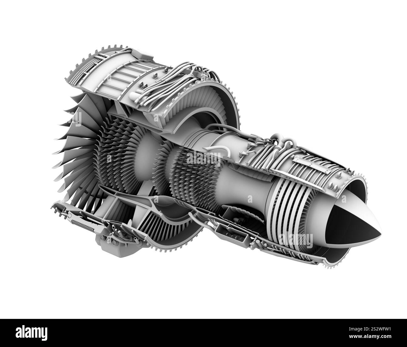 Grey shading cut model image of a turbofan engine Stock Photo - Alamy
