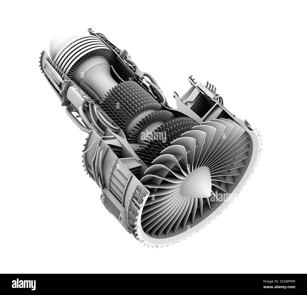 Grey shading cut model image of a turbofan engine Stock Photo - Alamy