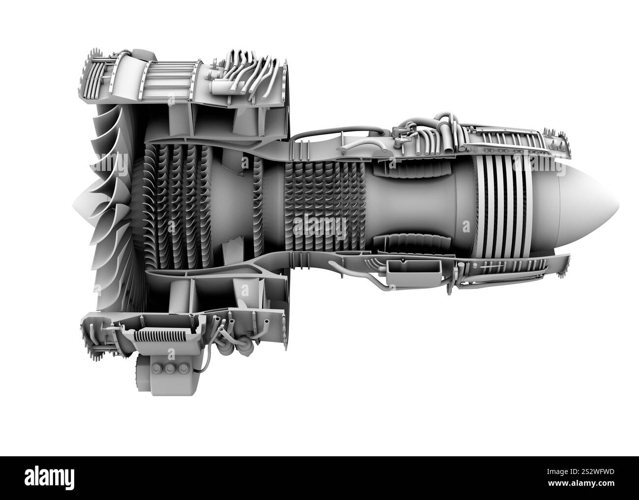 Grey shading cut model image of a turbofan engine Stock Photo - Alamy