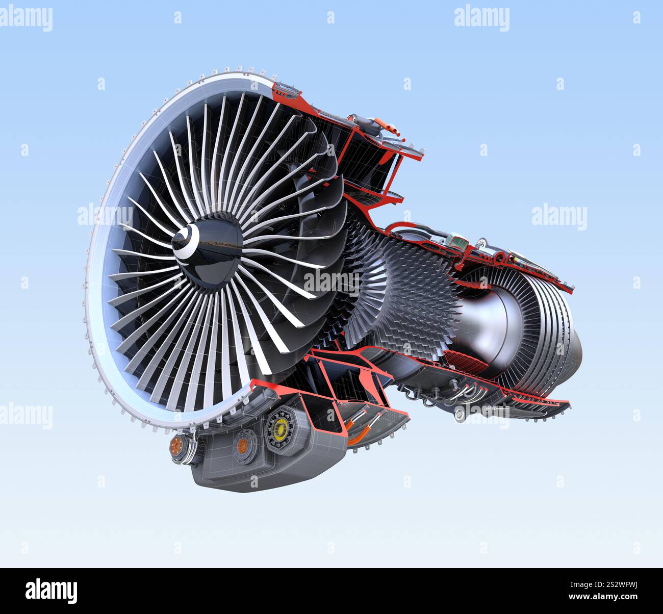 3D cut model image of a turbofan engine with wire frame Stock Photo - Alamy