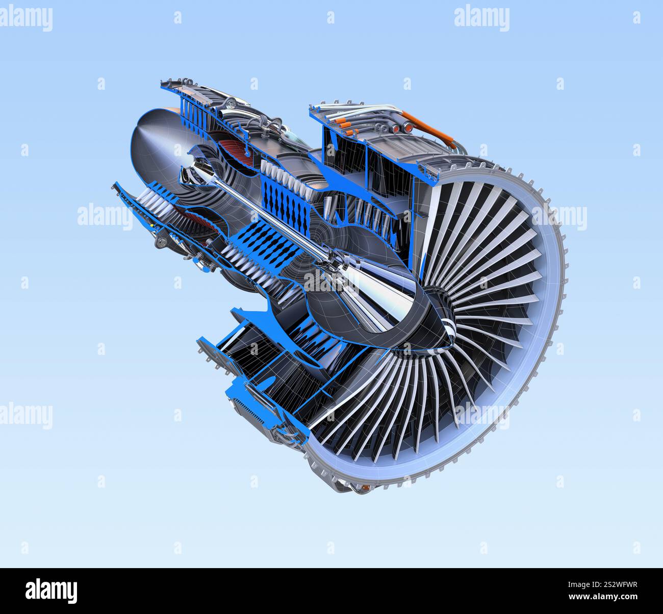 3D cut model image of a turbofan engine with wire frame Stock Photo - Alamy