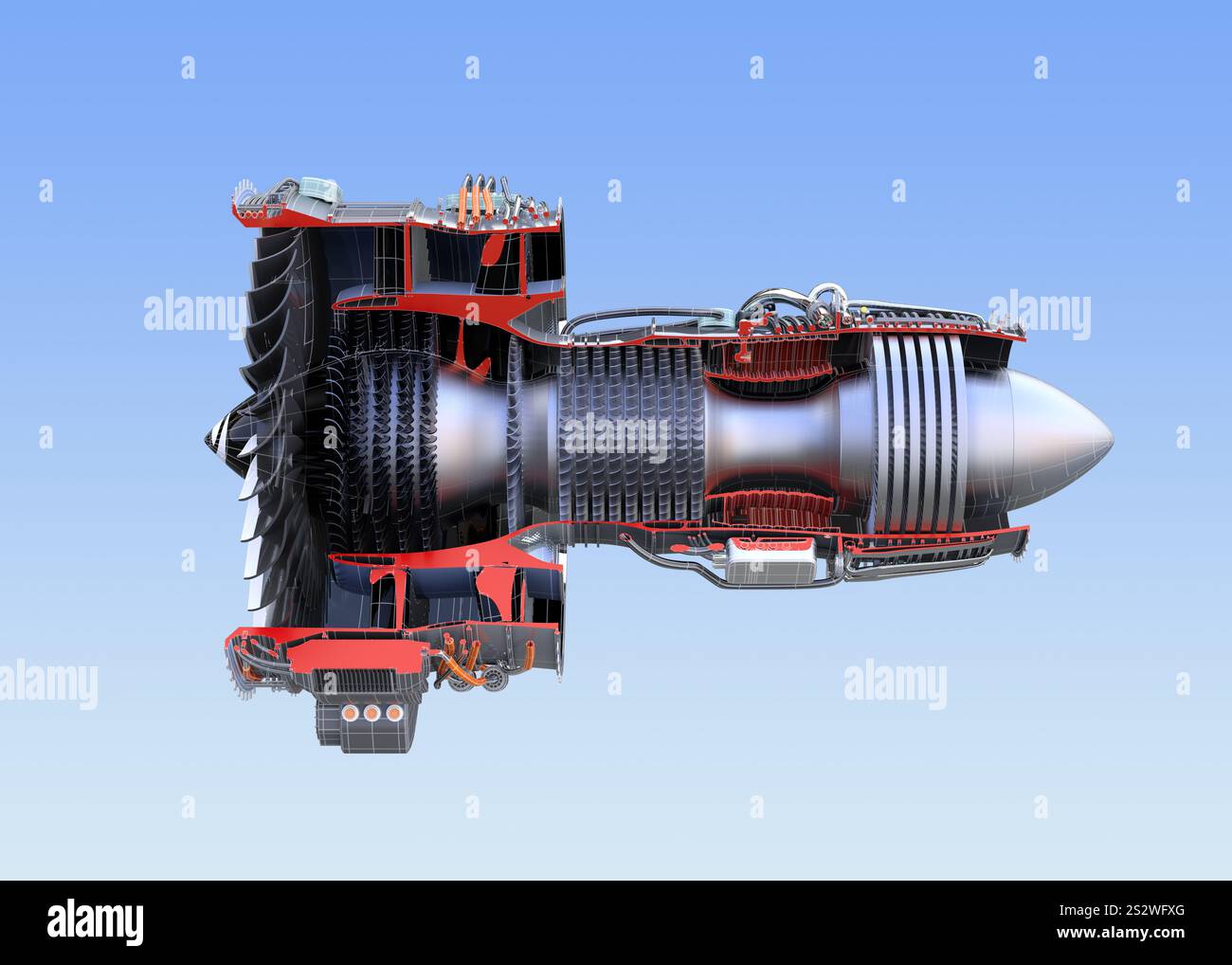 3D cut model image of a turbofan engine with wire frame Stock Photo - Alamy