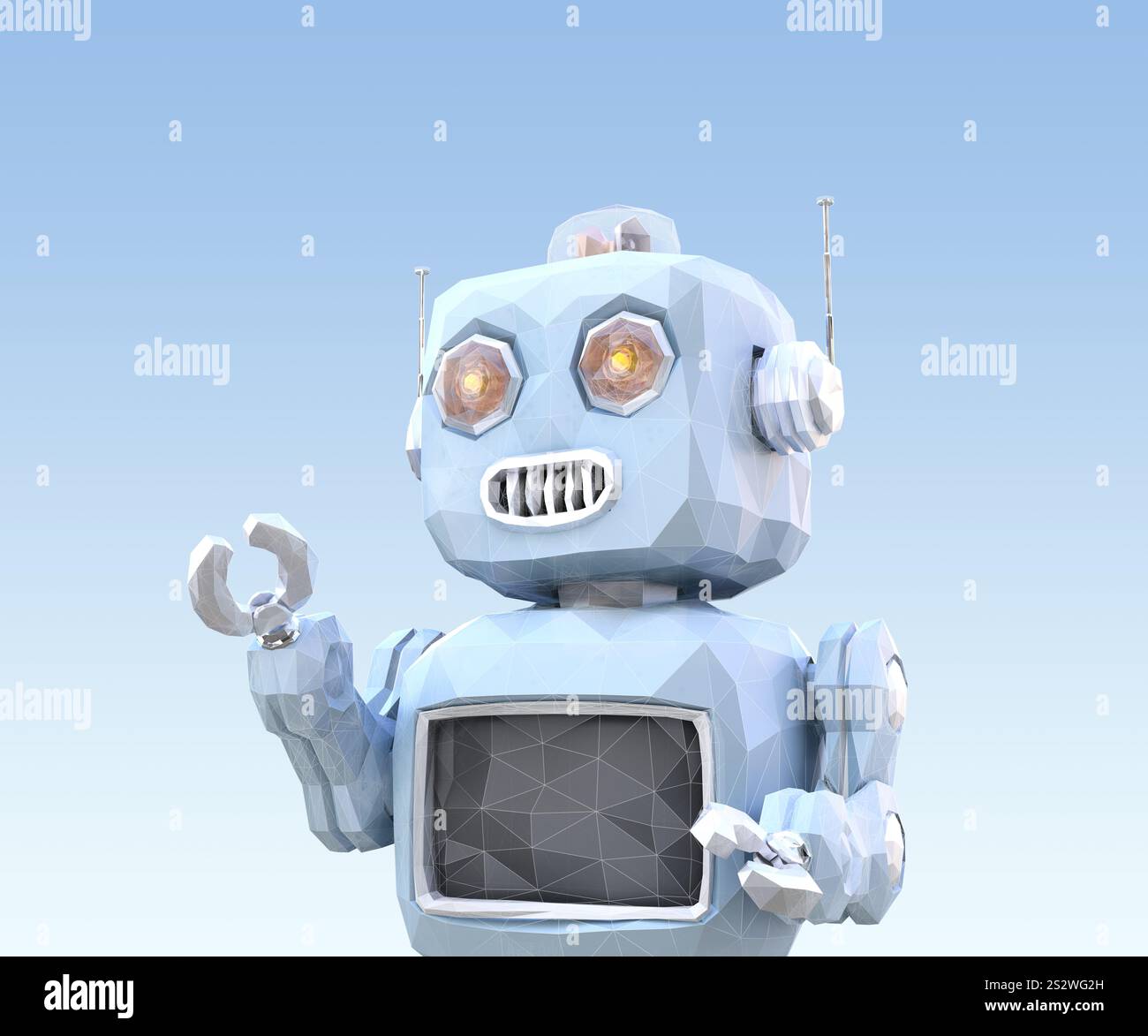 Low-poly style robot with wireframe Stock Photo