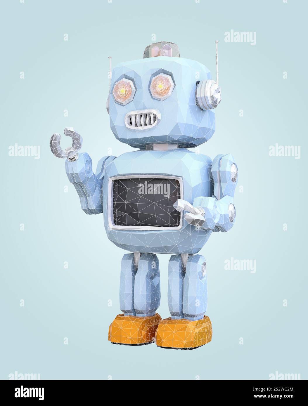 Low-poly style robot with wireframe Stock Photo