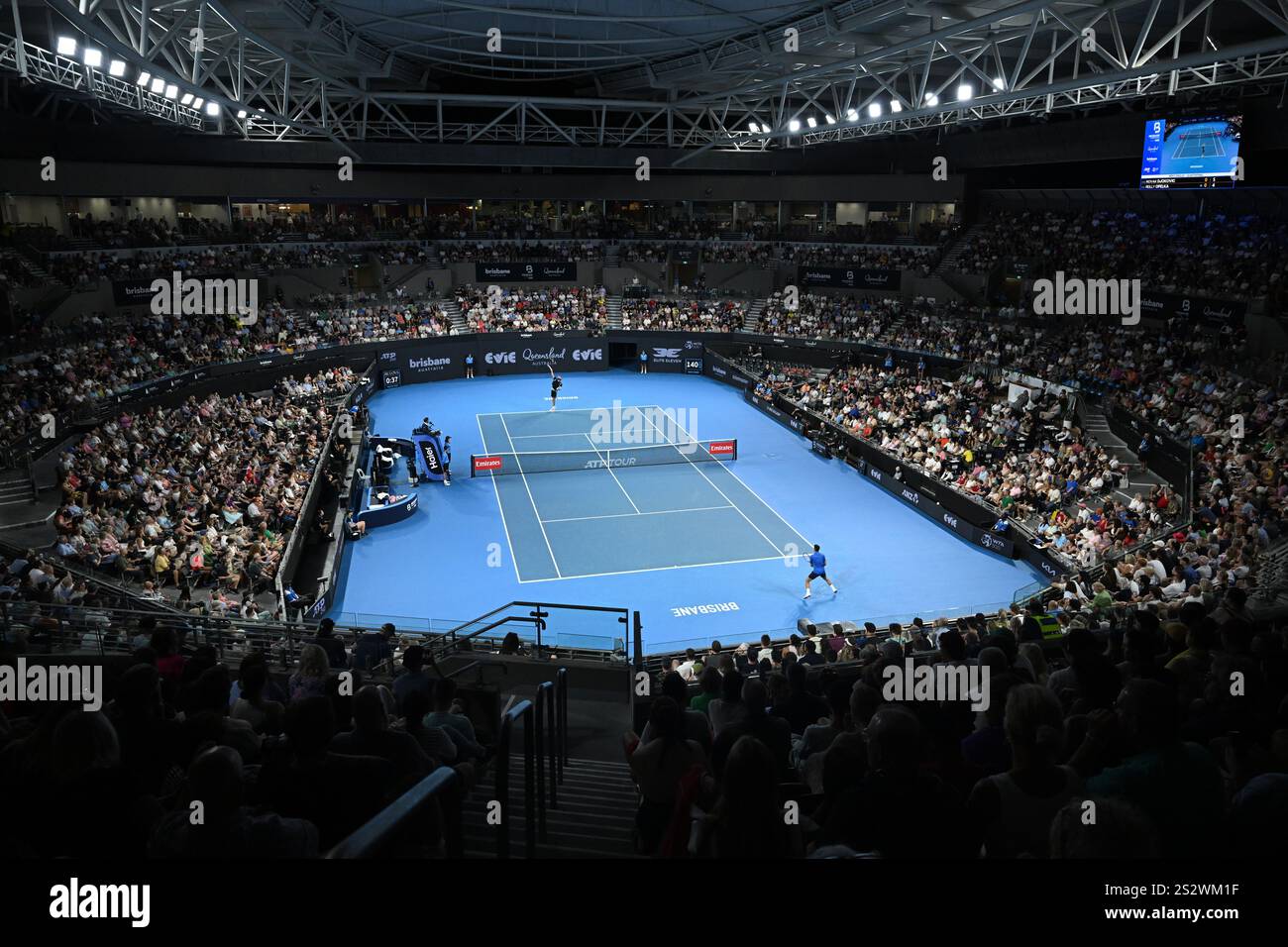 Brisbane, Australia. 03rd Jan, 2025. Play on Pat Rafter Arena is seen ...