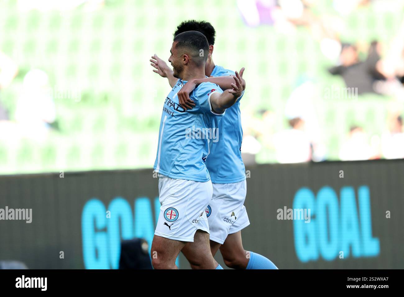 Harry Politidis of Melbourne City FC celebrates a goal scoredduring the