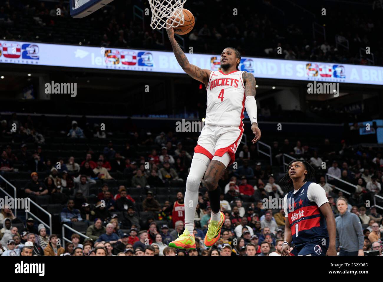 Houston Rockets guard Jalen Green goes up for a shot against the