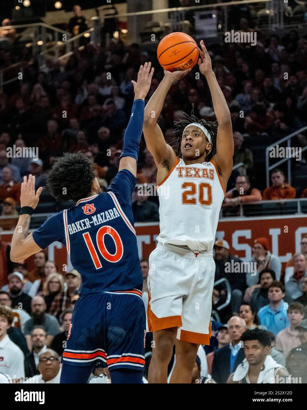Jan 7, 2025. Tre Johnson (20) of the Texas Longhorns in action vs the