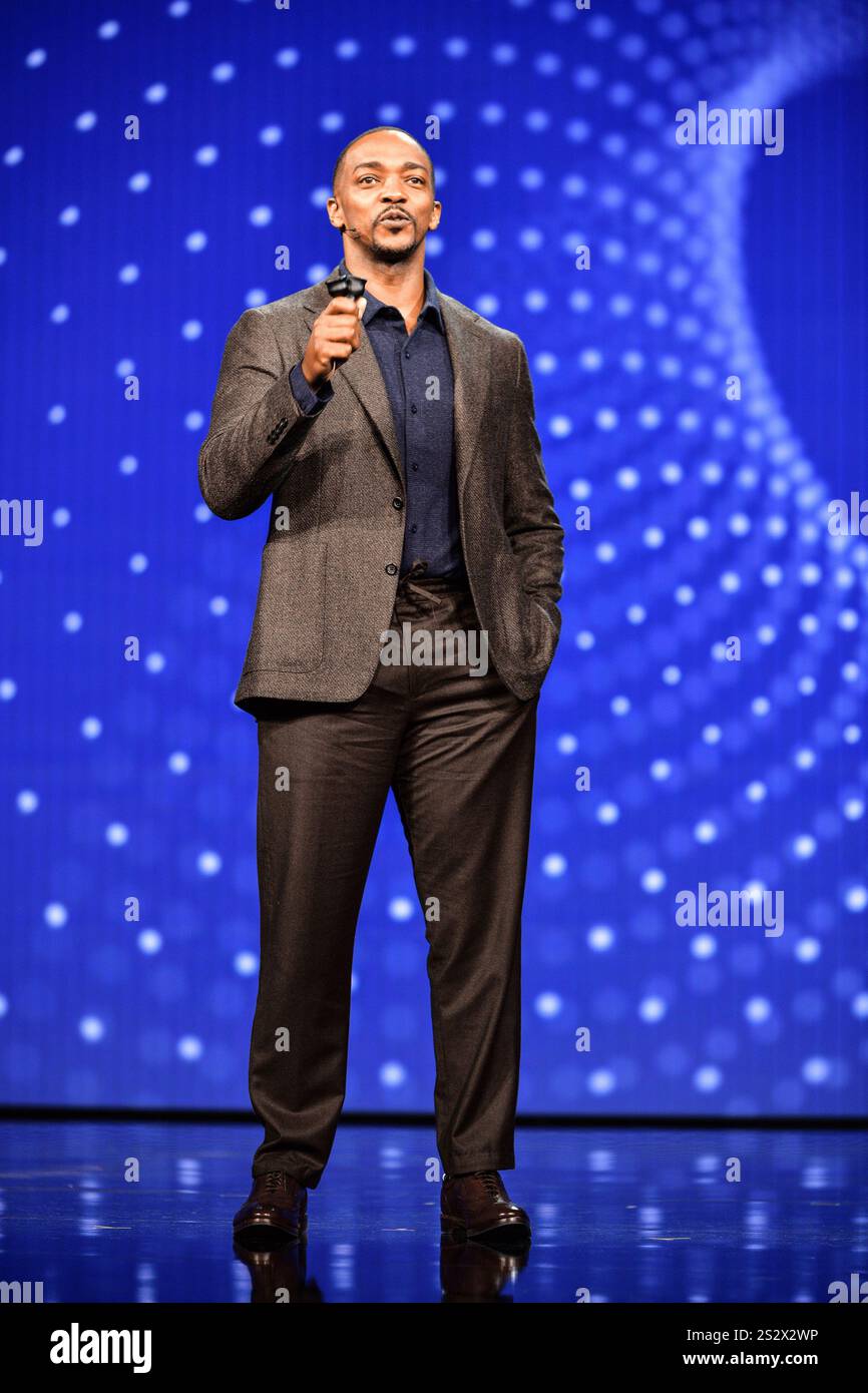 LAS VEGAS, Nevada Anthony Mackie speaking at the Panasonic Keynote