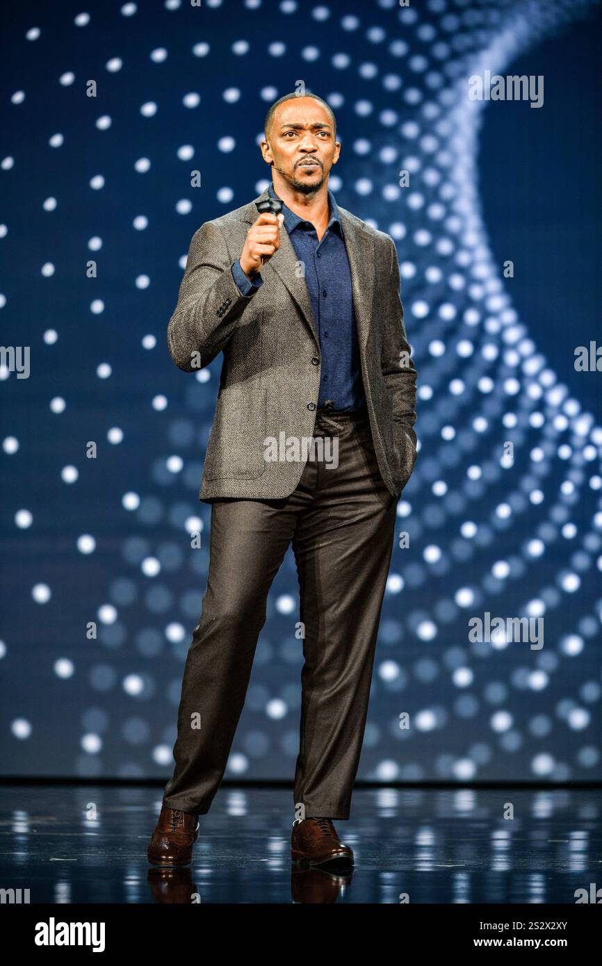 LAS VEGAS, Nevada Anthony Mackie speaking at the Panasonic Keynote