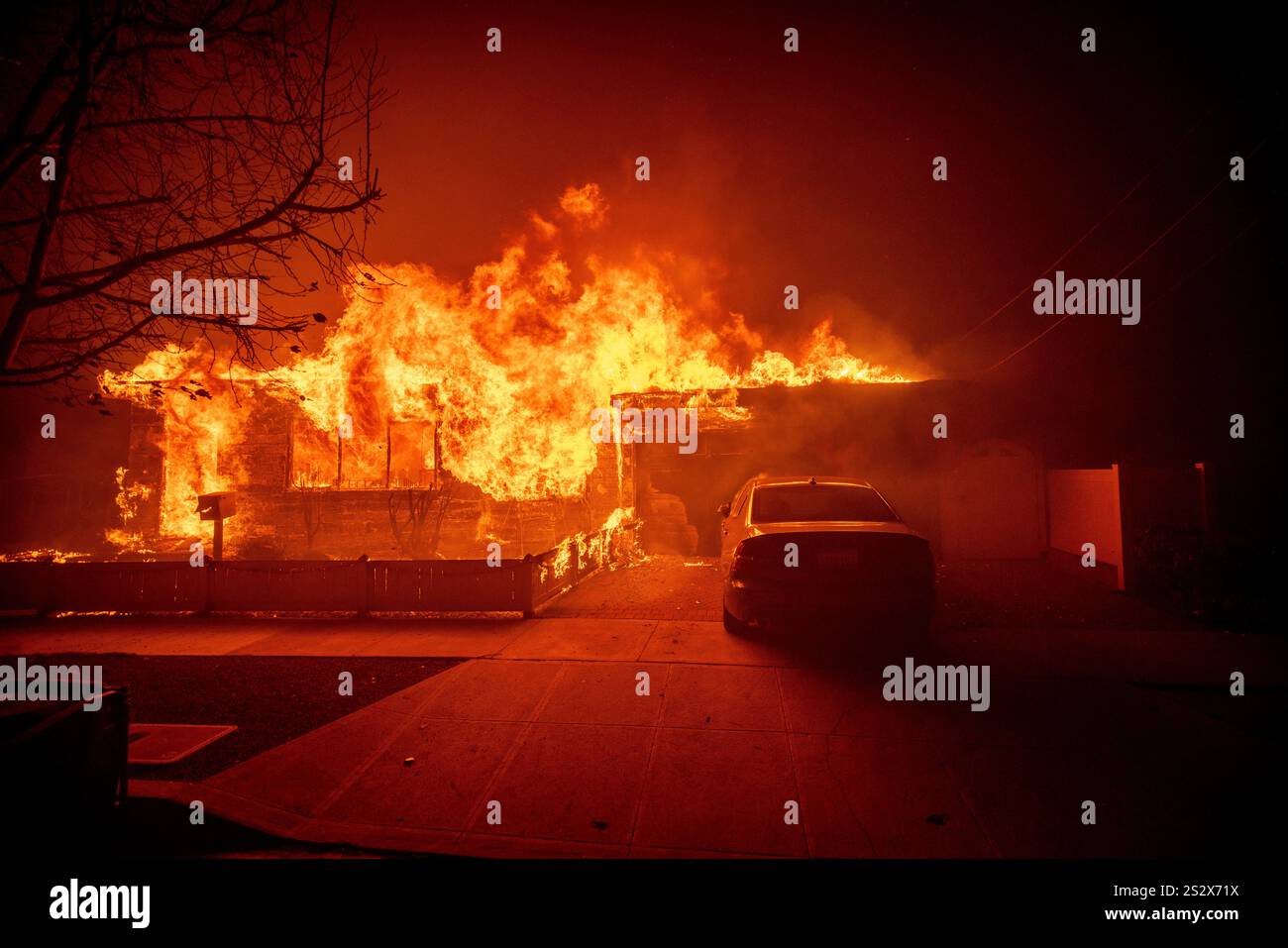 A structure is burned by the Palisades Fire in the Pacific Palisades