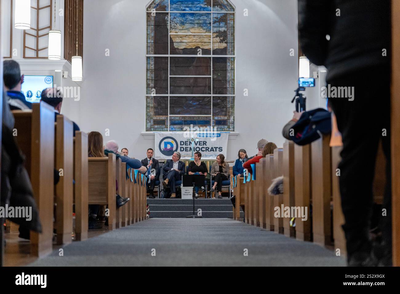 Denver, Colorado, USA. 7th Jan, 2025. Candidates participate in a forum ahead of the Senate District 31 vacancy committee meeting on Tuesday, Jan. 7, 2025, at the Christ Church United Methodist in Denver, Colorado. (Credit Image: © Jesse Paul/Colorado Sun via ZUMA Press Wire) EDITORIAL USAGE ONLY! Not for Commercial USAGE! Stock Photo