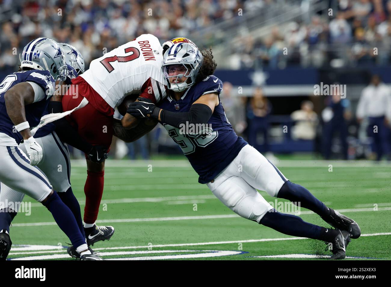Dallas Cowboys Linebacker Marist Liufau 35 Makes The Tackle On Dyami Brown 2 During A NFL Dallas Cowboys Linebacker Marist Liufau 35 Makes The Tackle On Dyami Brown 2 During A Nfl Football Game Against The Washington Commanders On Sunday Jan 5 2025 In Arlington Texas Ap Photomatt Patterson 2S2XEX3