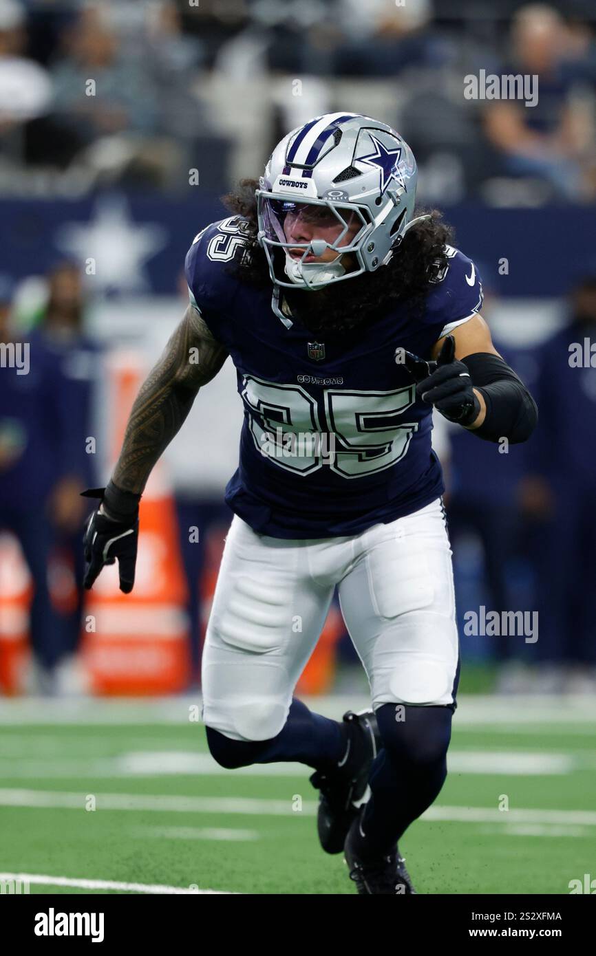 Dallas Cowboys Linebacker Marist Liufau 35 Looks To Defend During A NFL Football Game Against Dallas Cowboys Linebacker Marist Liufau 35 Looks To Defend During A Nfl Football Game Against The Washington Commanders On Sunday Jan 5 2025 In Arlington Texas Ap Photomatt Patterson 2S2XFMA