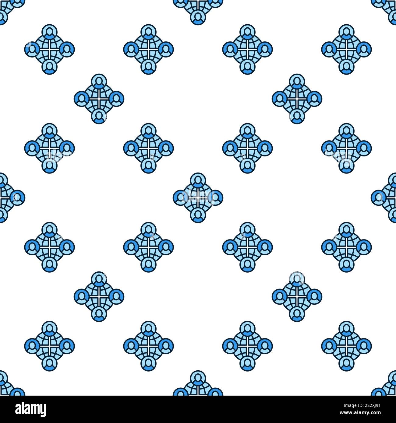 Earth and Four People vector Multipolarity concept blue seamless pattern Stock Vector