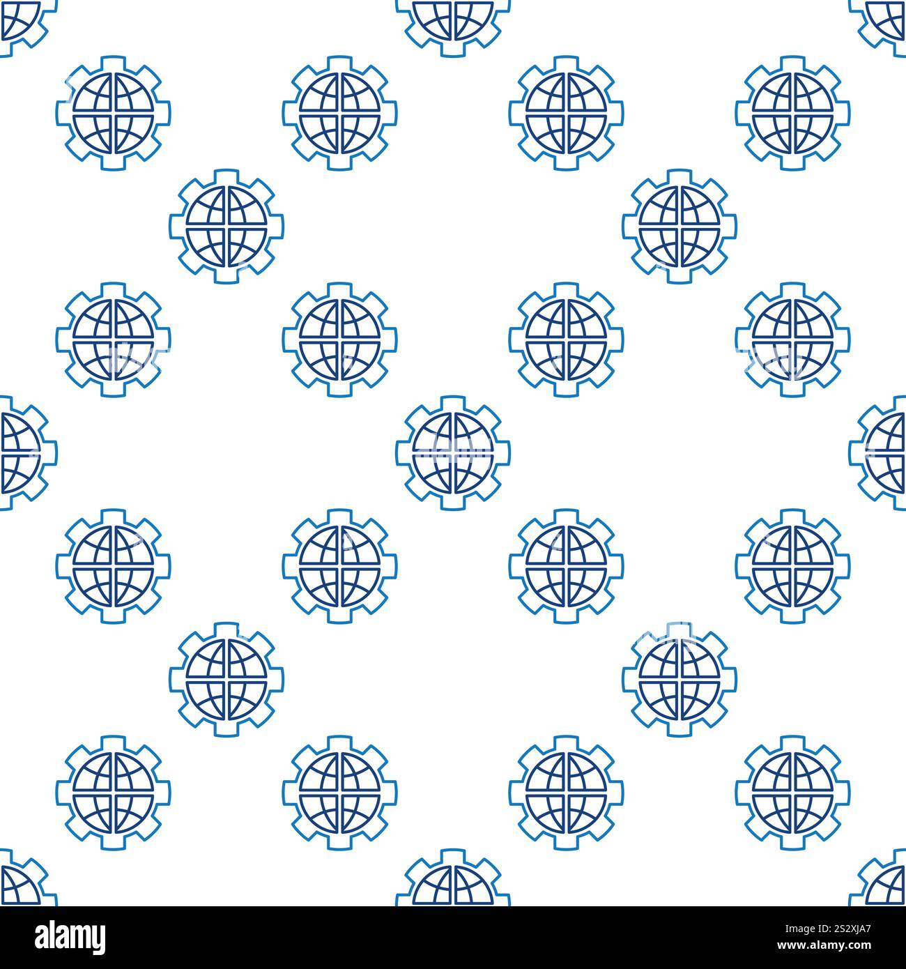 Gear with Earth Globe vector Multipolarity concept outline seamless pattern Stock Vector