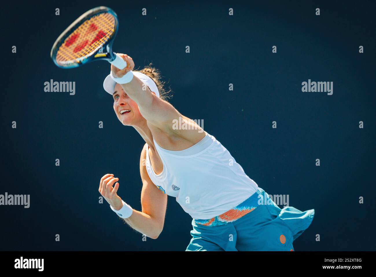 Melbourne, Australia. 08th Jan, 2025. Belgian Marie Benoit pictured during a women's qualifying singles second round game between Belgian Marie Benoit and Polish Maja Chwalinska, at the 'Australian Open' Grand Slam tennis tournament, Wednesday 08 January 2025 in Melbourne Park, Melbourne, Australia. The 2025 edition of the Australian Grand Slam takes place from January 12th to January 26th. Benoit lost her second game 1-6, 6-3, 1-6. BELGA PHOTO PATRICK HAMILTON Credit: Belga News Agency/Alamy Live News Stock Photo