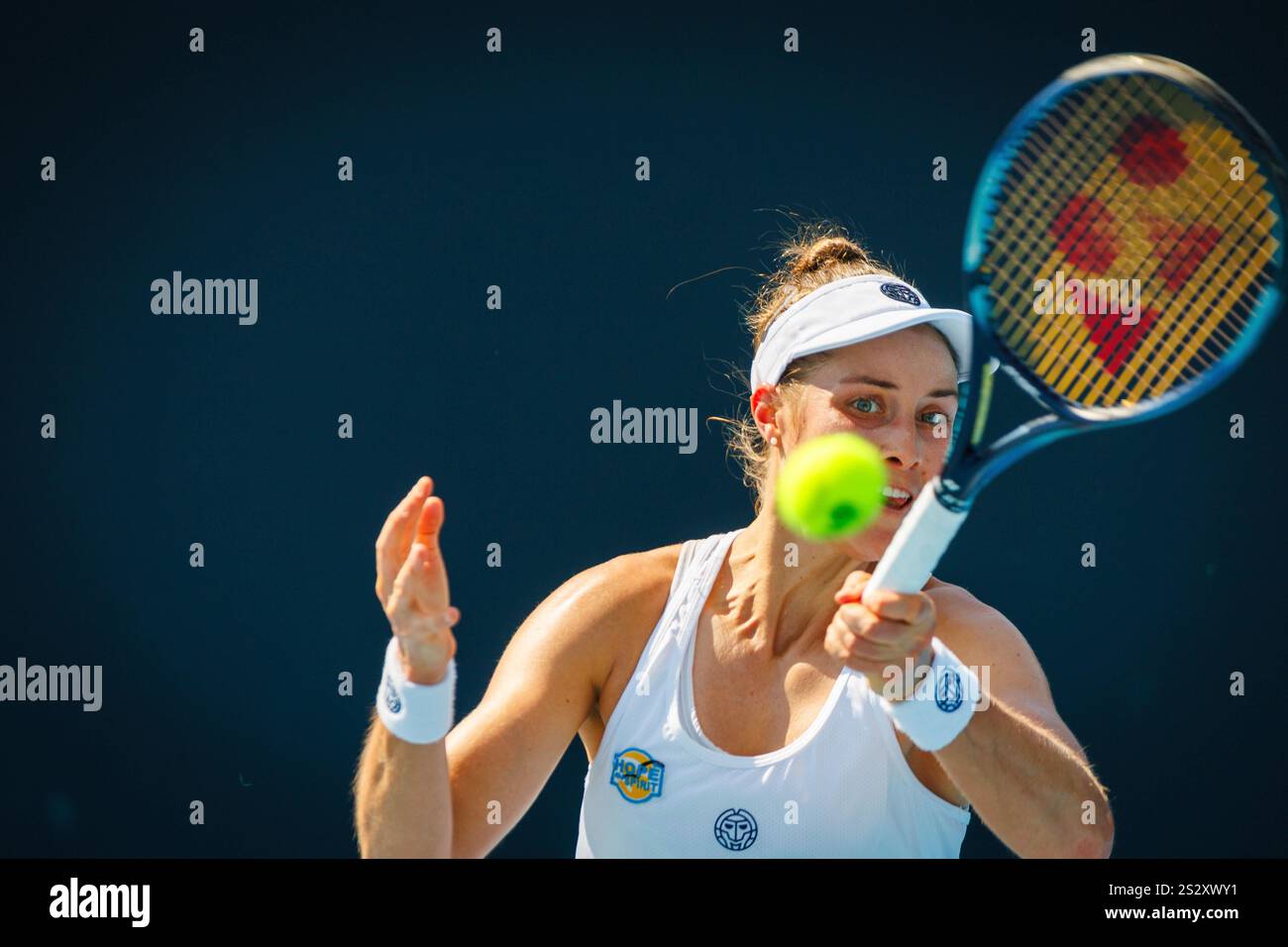 Melbourne, Australia. 08th Jan, 2025. Belgian Marie Benoit pictured during a women's qualifying singles second round game between Belgian Marie Benoit and Polish Maja Chwalinska, at the 'Australian Open' Grand Slam tennis tournament, Wednesday 08 January 2025 in Melbourne Park, Melbourne, Australia. The 2025 edition of the Australian Grand Slam takes place from January 12th to January 26th. Benoit lost her second game 1-6, 6-3, 1-6. BELGA PHOTO PATRICK HAMILTON Credit: Belga News Agency/Alamy Live News Stock Photo