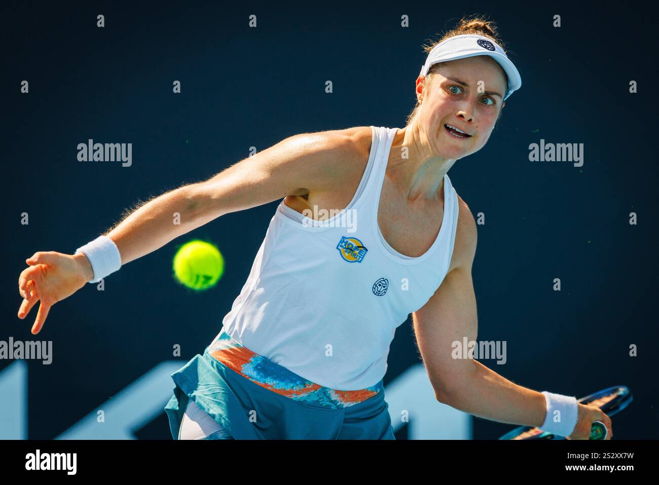 Melbourne, Australia. 08th Jan, 2025. Belgian Marie Benoit pictured during a women's qualifying singles second round game between Belgian Marie Benoit and Polish Maja Chwalinska, at the 'Australian Open' Grand Slam tennis tournament, Wednesday 08 January 2025 in Melbourne Park, Melbourne, Australia. The 2025 edition of the Australian Grand Slam takes place from January 12th to January 26th. Benoit lost her second game 1-6, 6-3, 1-6. BELGA PHOTO PATRICK HAMILTON Credit: Belga News Agency/Alamy Live News Stock Photo
