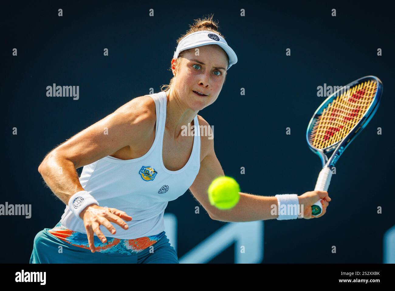 Melbourne, Australia. 08th Jan, 2025. Belgian Marie Benoit pictured during a women's qualifying singles second round game between Belgian Marie Benoit and Polish Maja Chwalinska, at the 'Australian Open' Grand Slam tennis tournament, Wednesday 08 January 2025 in Melbourne Park, Melbourne, Australia. The 2025 edition of the Australian Grand Slam takes place from January 12th to January 26th. Benoit lost her second game 1-6, 6-3, 1-6. BELGA PHOTO PATRICK HAMILTON Credit: Belga News Agency/Alamy Live News Stock Photo