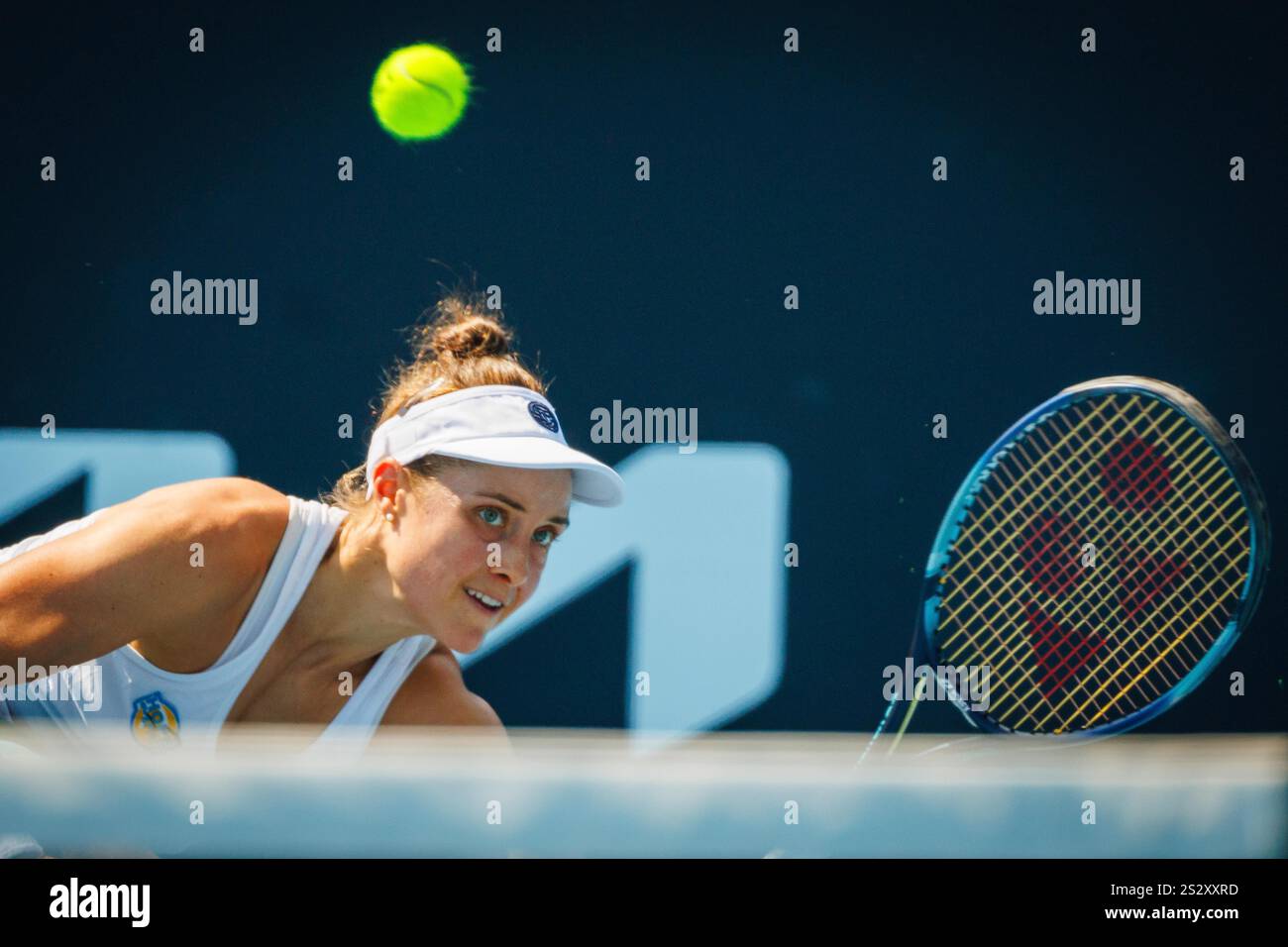 Melbourne, Australia. 08th Jan, 2025. Belgian Marie Benoit pictured during a women's qualifying singles second round game between Belgian Marie Benoit and Polish Maja Chwalinska, at the 'Australian Open' Grand Slam tennis tournament, Wednesday 08 January 2025 in Melbourne Park, Melbourne, Australia. The 2025 edition of the Australian Grand Slam takes place from January 12th to January 26th. Benoit lost her second game 1-6, 6-3, 1-6. BELGA PHOTO PATRICK HAMILTON Credit: Belga News Agency/Alamy Live News Stock Photo