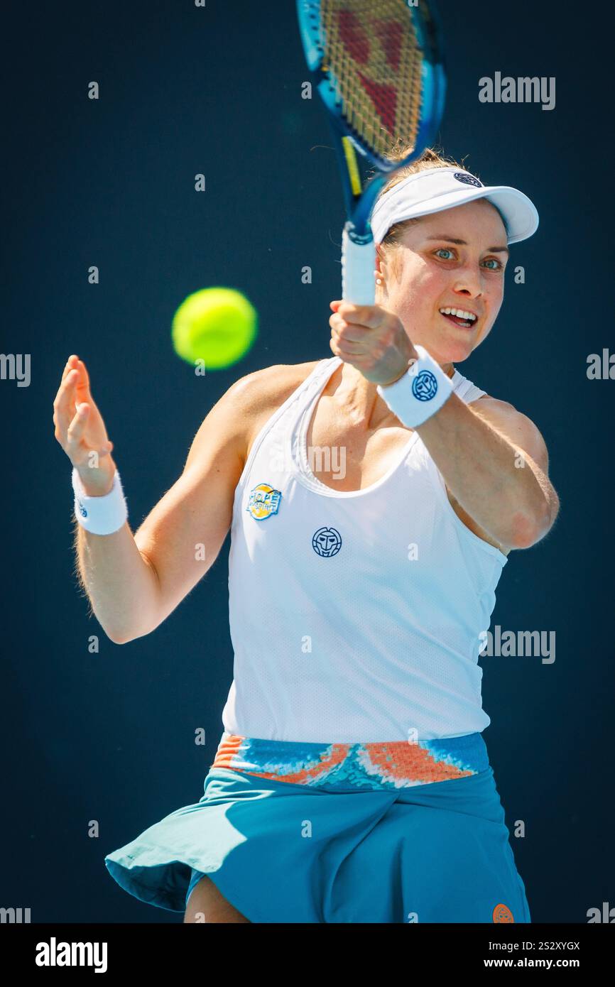 Melbourne, Australia. 08th Jan, 2025. Belgian Marie Benoit pictured during a women's qualifying singles second round game between Belgian Marie Benoit and Polish Maja Chwalinska, at the 'Australian Open' Grand Slam tennis tournament, Wednesday 08 January 2025 in Melbourne Park, Melbourne, Australia. The 2025 edition of the Australian Grand Slam takes place from January 12th to January 26th. Benoit lost her second game 1-6, 6-3, 1-6. BELGA PHOTO PATRICK HAMILTON Credit: Belga News Agency/Alamy Live News Stock Photo