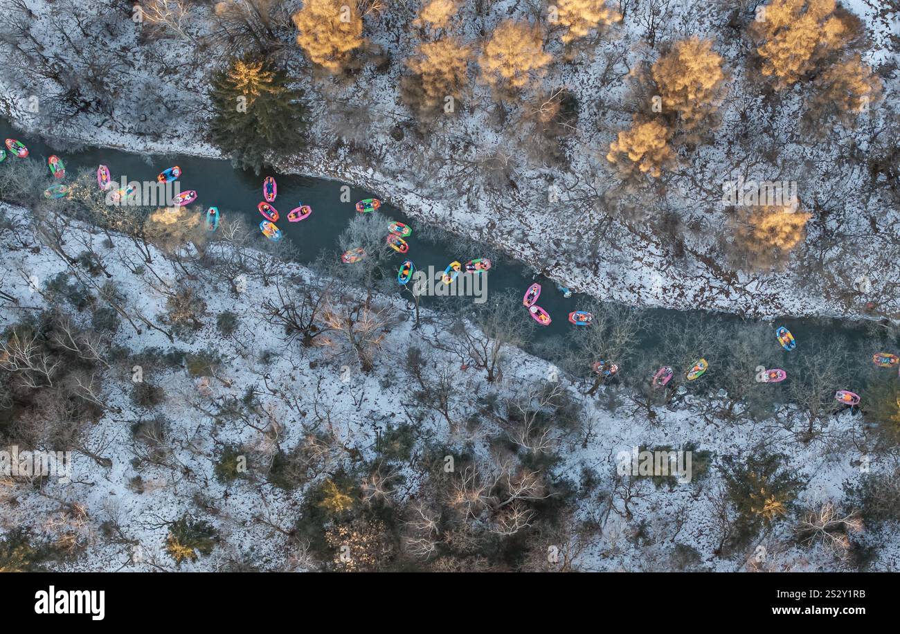 Yanbian Map Aerial photo shows tourists experiencing rafting in Antu County ...