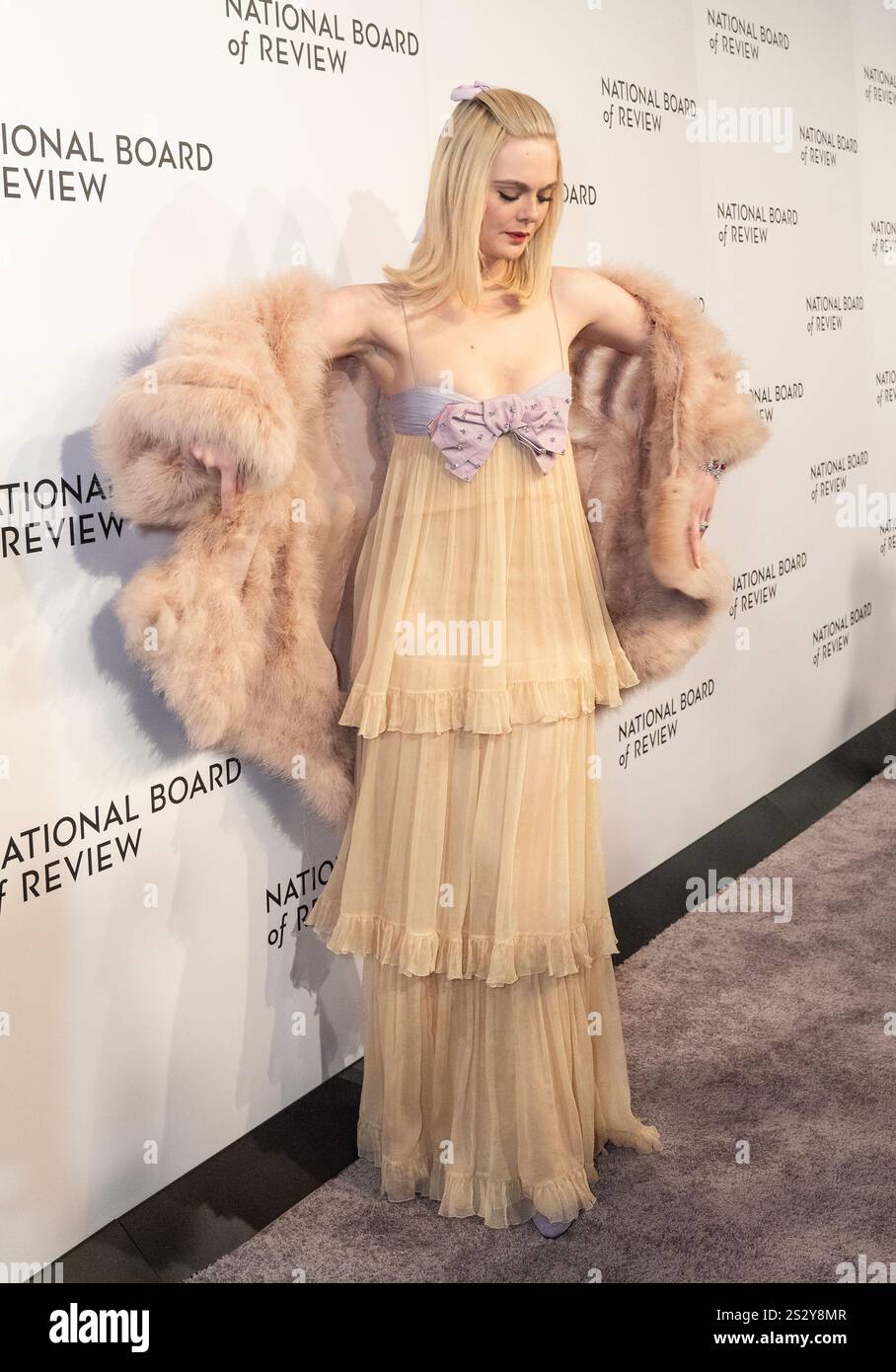 Elle Fanning wearing dress by Valentino attends 2025 National Board of