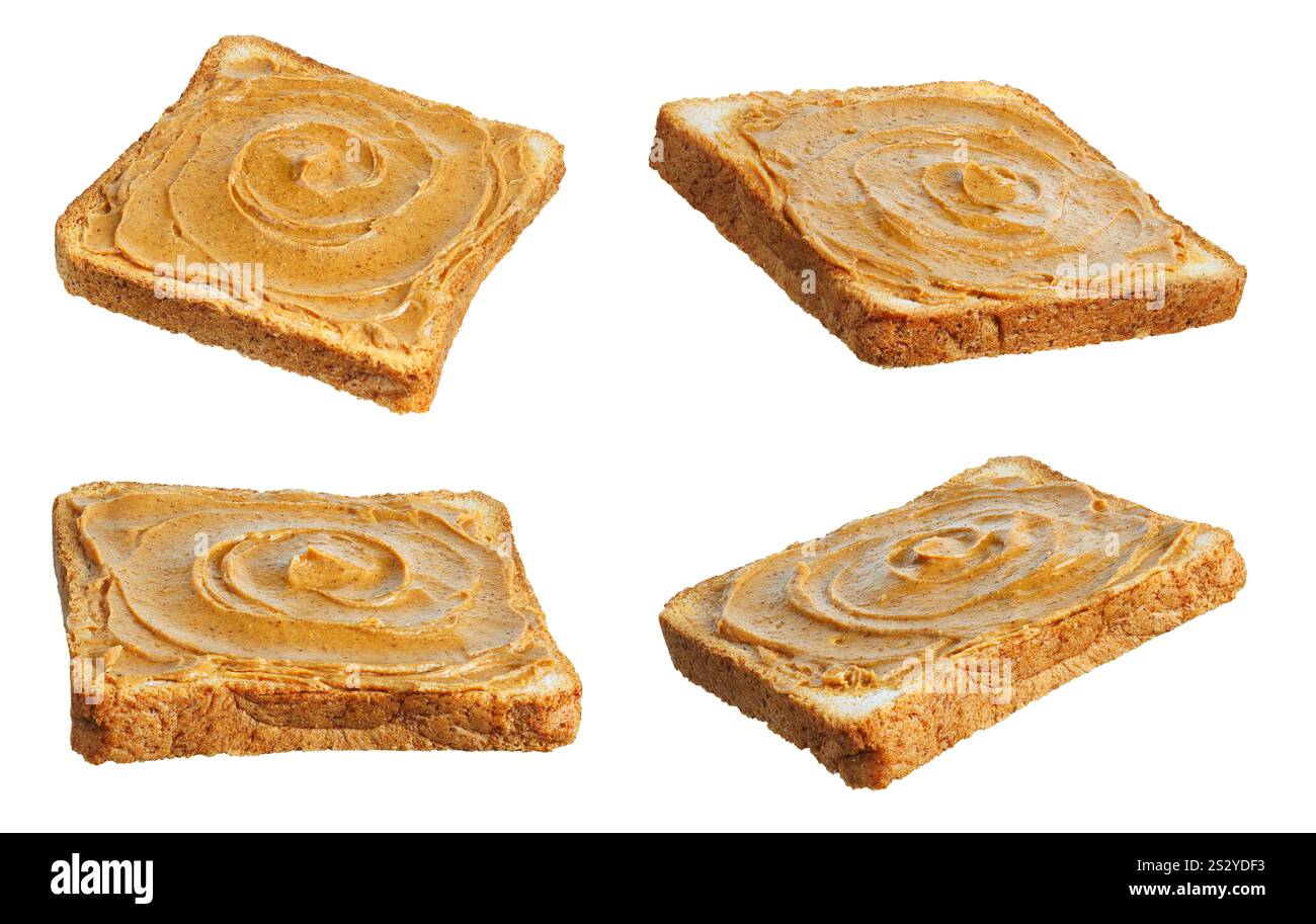set of peanut butter on toast isolated Stock Photo