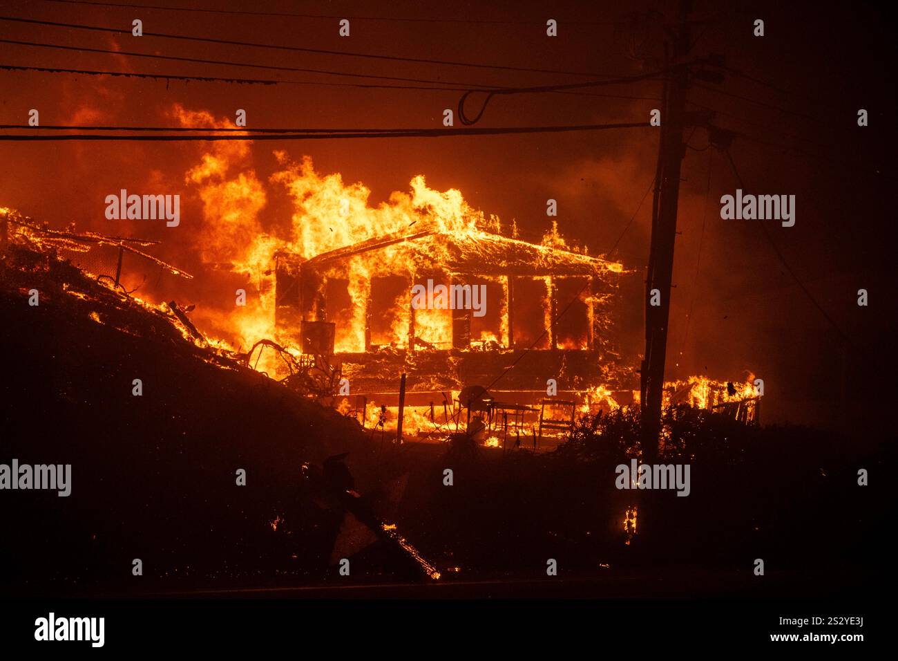 A house seen burnt by the Palisades Fire. Palisades Fire in Pacific