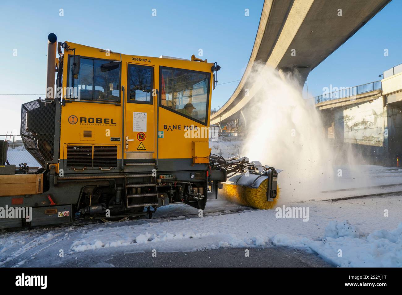 Kristiansand 20250108. Bane NOR clears snow on the train tracks in ...
