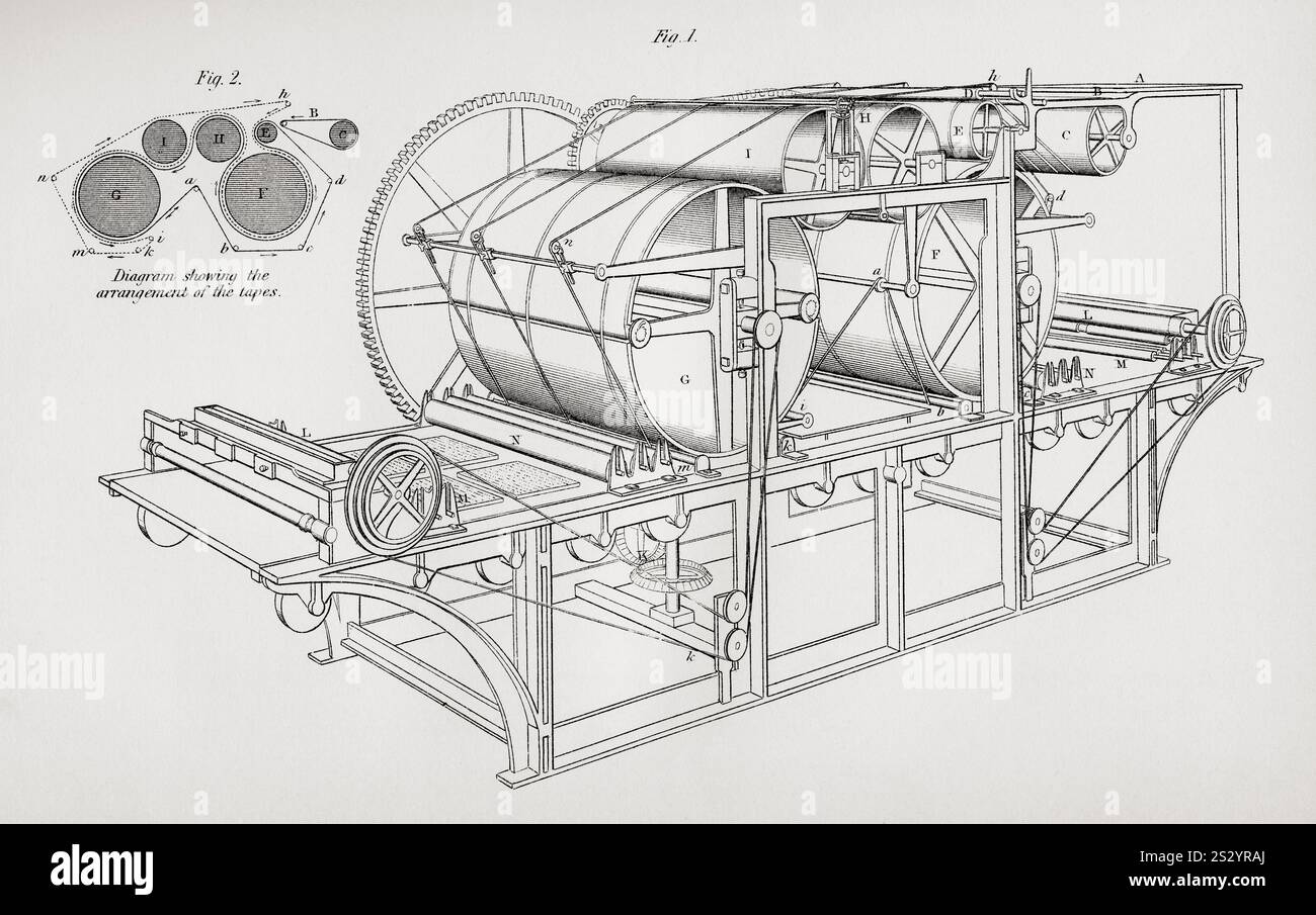 Applegarth and Cowper's printing machine. Edward Shickle Cowper (1790–1852).  Augustus Applegath (1788 – 1871).  From The National Encyclopaedia: A Dictionary of Universal Knowledge, published c.1890 Stock Photo