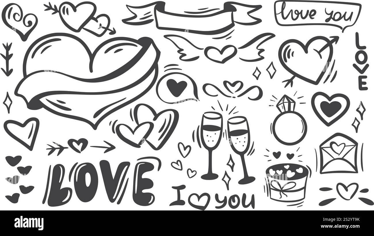 Romantic doodle set ink illustrations Stock Vector Image & Art - Alamy