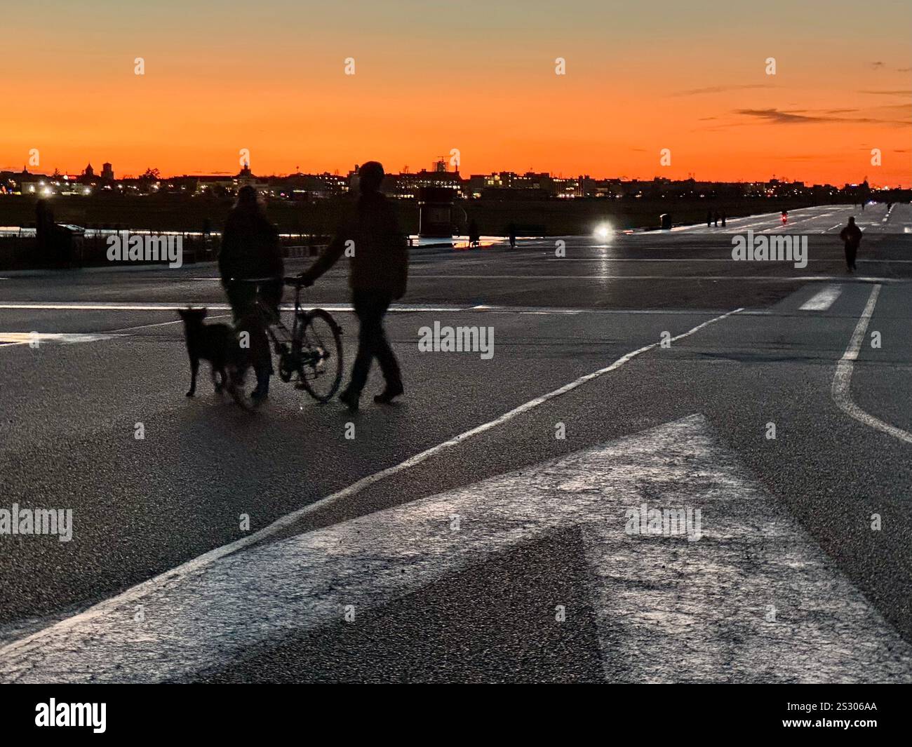 Sunset on the Tempelhofes Feld, former Tempelhof airport, Berlin, Germany - Smartphone Captured Stock Image