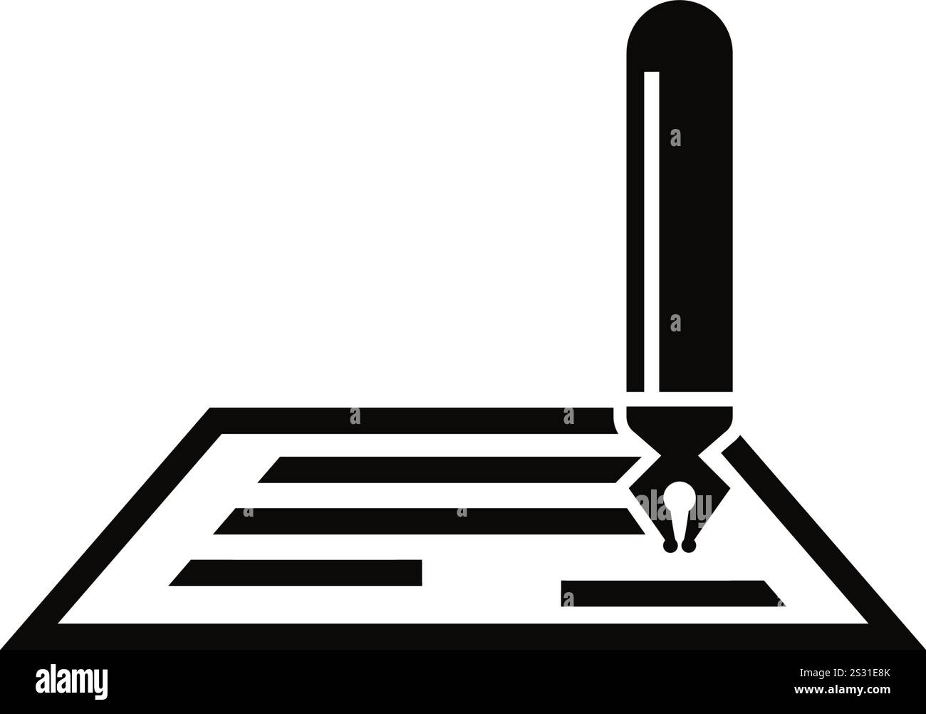 Monochrome vector icon depicting a pen signing a document. Stock Vector