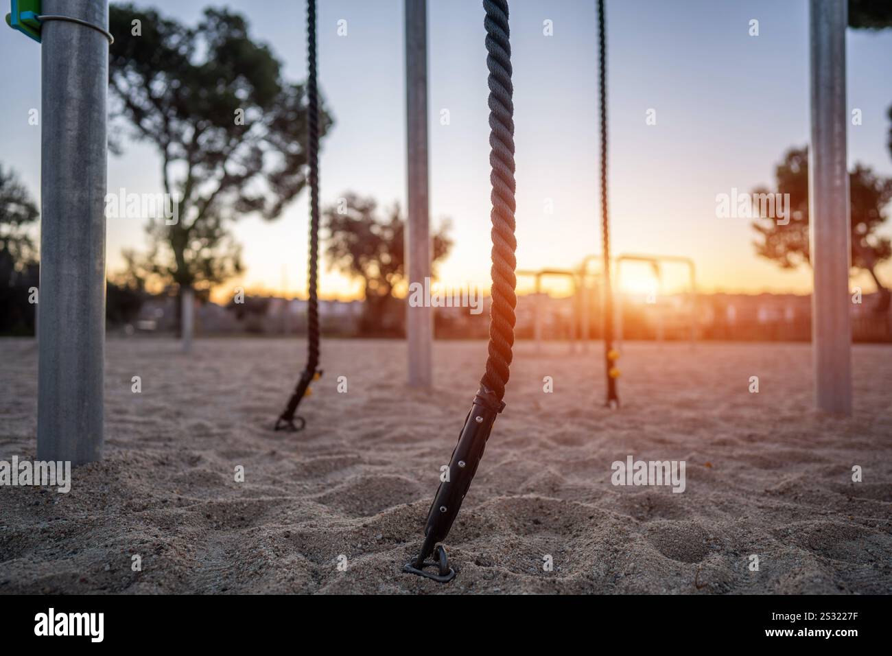 street fitness park for workout and calisthenics, rope climbing area ...