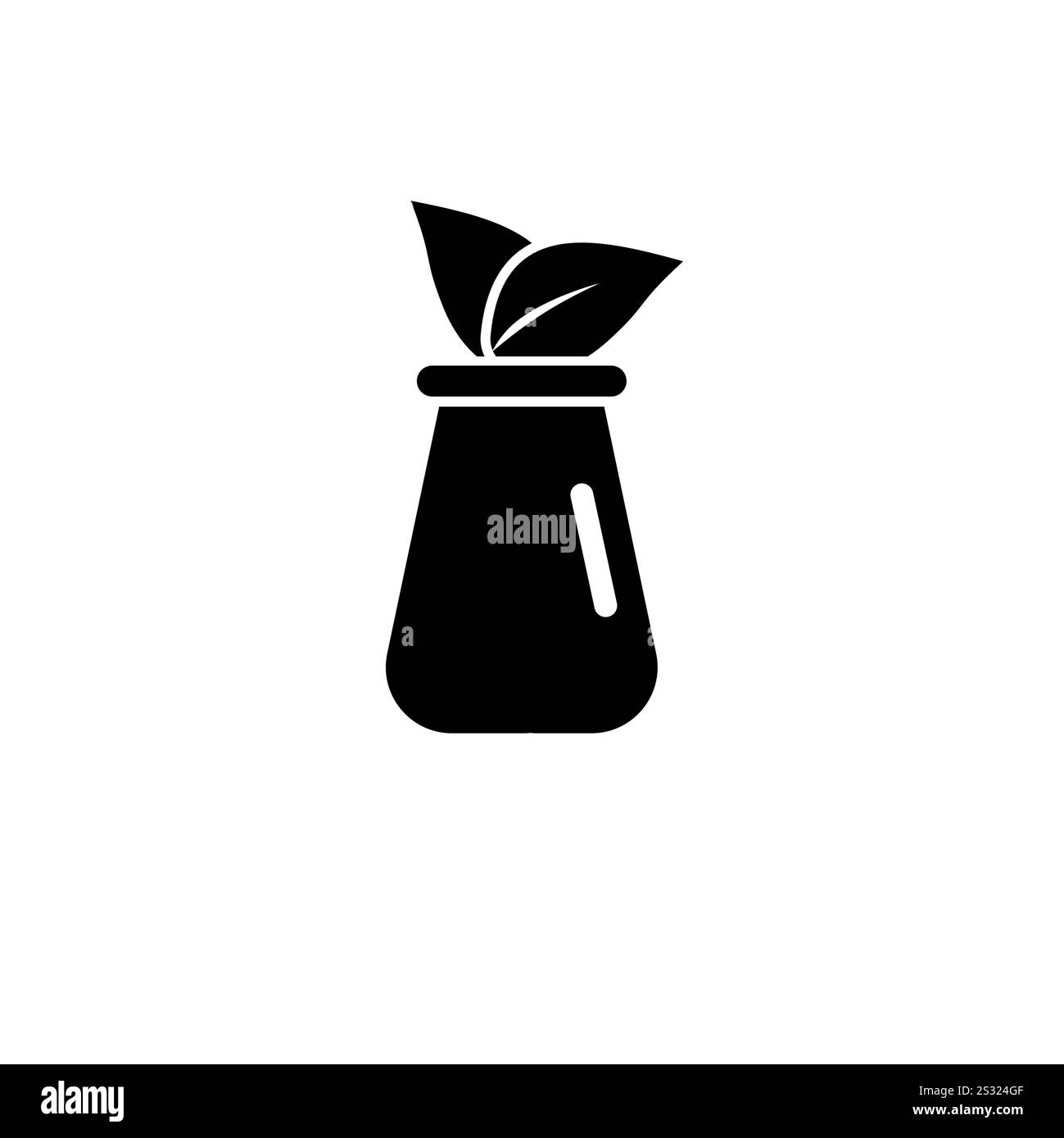Lab flask with Leaf Inside Solid Flat Vector Icon Isolated on White Background. Stock Vector