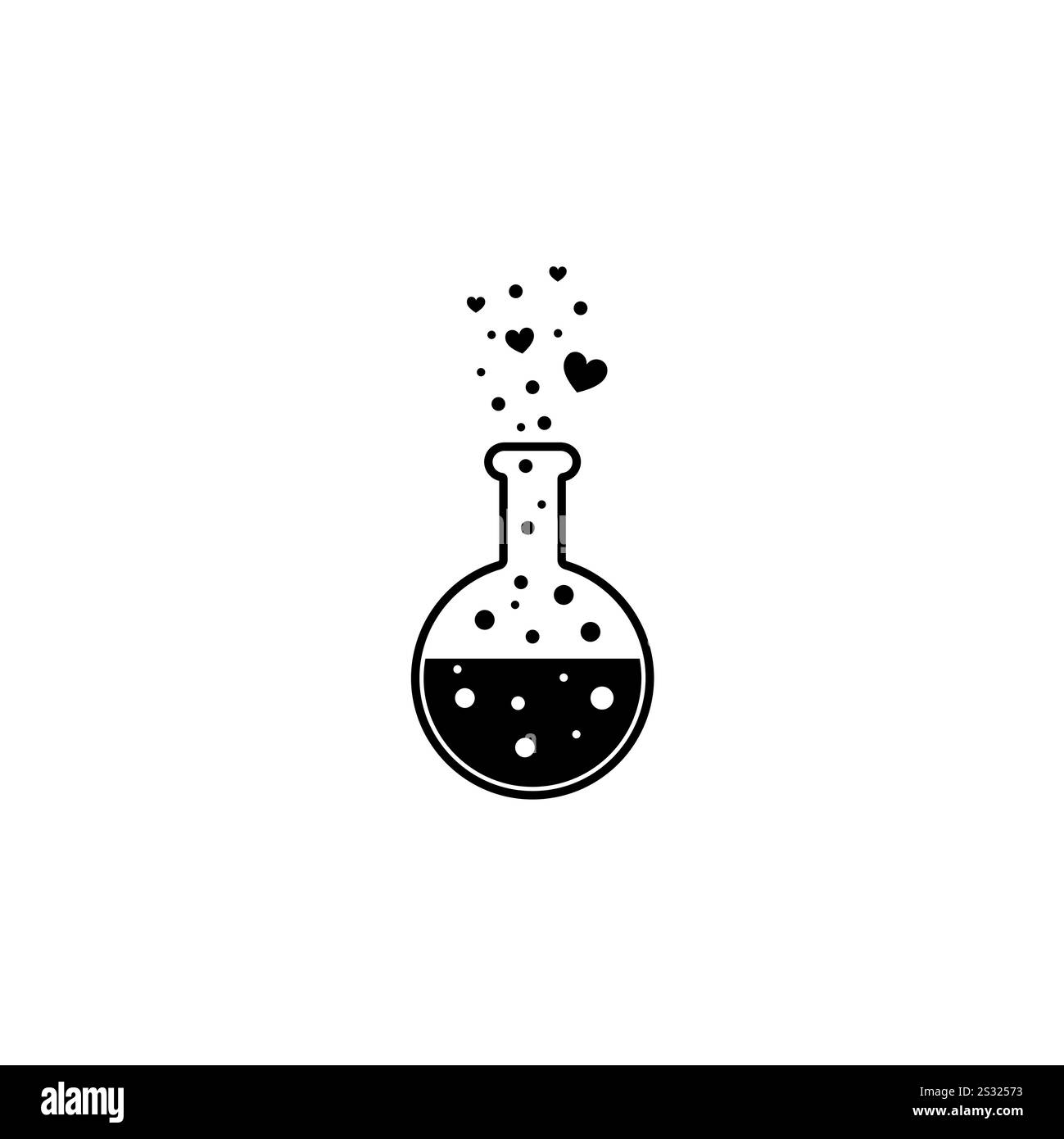 Love Potion Tube with Hearts Bubbles Solid Flat Vector Icon Isolated on White Background. Stock Vector