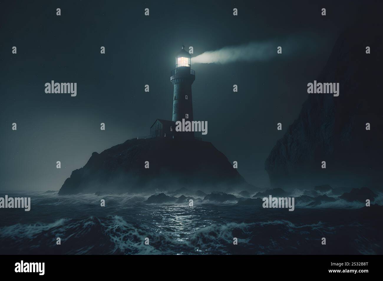 Lighthouse in a stormy sea. Neural network AI generated art Stock Photo ...